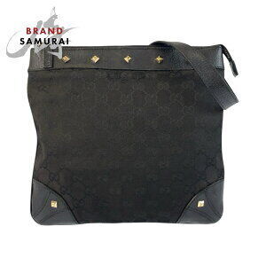 GUCCI Studded Black GG Canvas Leather Shoulder Bag